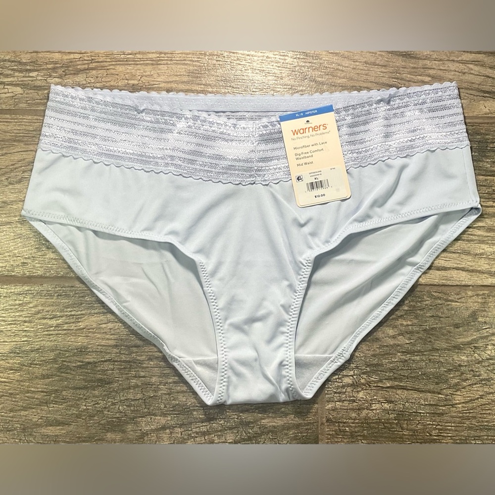 New Warner’s All You Need Micro & Lace Hipster Panties Size XL/8 or 2XL/9 Blue